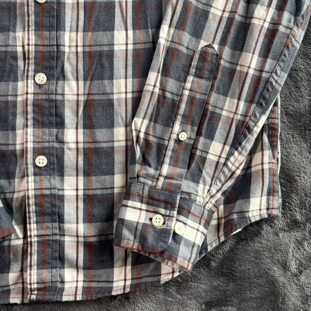 Banana Republic Mens Gray Brown Plaid Untucked Fit Button Down Shirt Medium